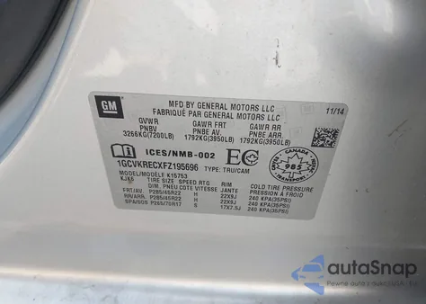 2015 Chevrolet Silverado 1500 1Lt/2Lt from USA, damaged, VIN 1GCVKRECXFZ195696